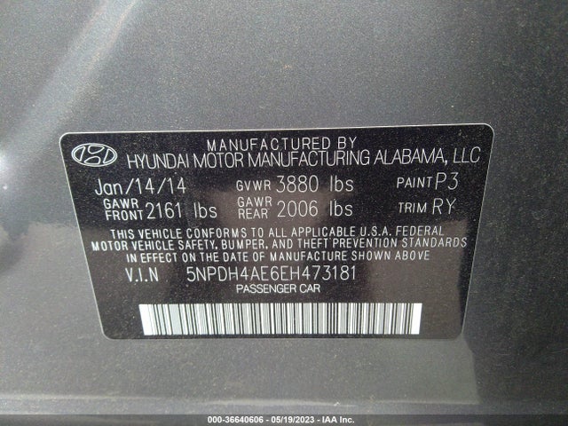 Hyundai Elantra Limited 2014 5NPDH4AE6EH473181 Image 11