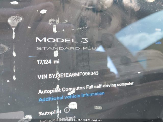 5YJ3E1EA6MF096343 Tesla Model 3 Standard Range Plus