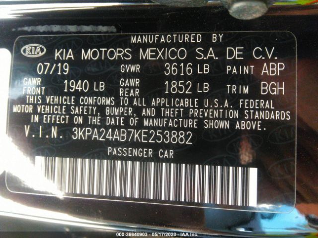 3KPA24AB7KE253882 KIA RIO S
