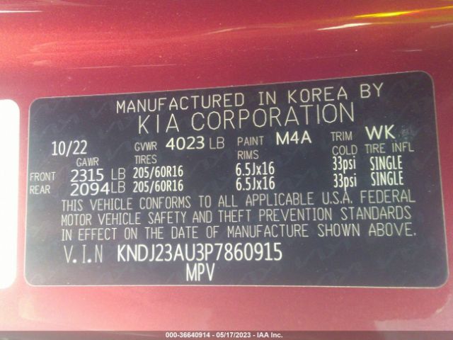 KNDJ23AU3P7860915 KIA SOUL LX