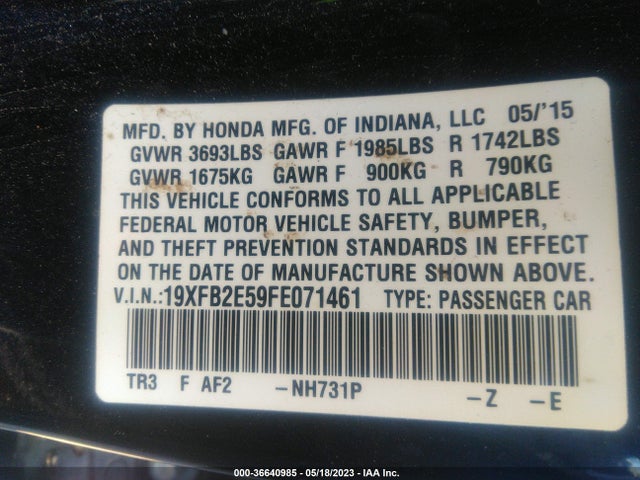 Honda Civic Sedan Lx 2015 19XFB2E59FE071461 Image 9