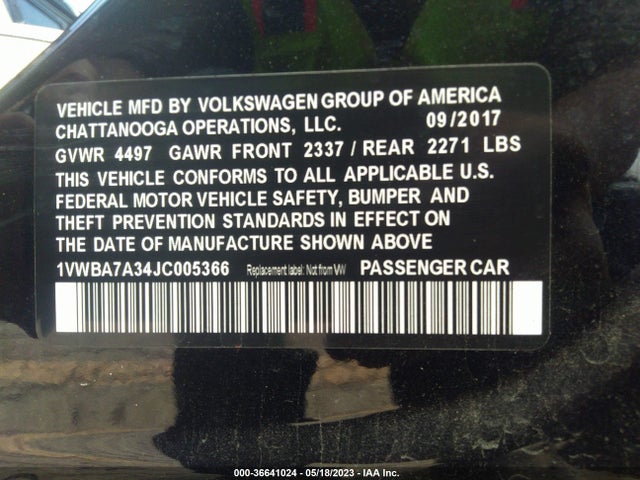 1VWBA7A34JC005366 Volkswagen Passat 2.0t Se