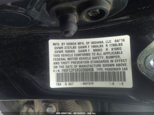 Honda Civic Sedan Lx 2016 19XFC2F5XGE050938 Image 9