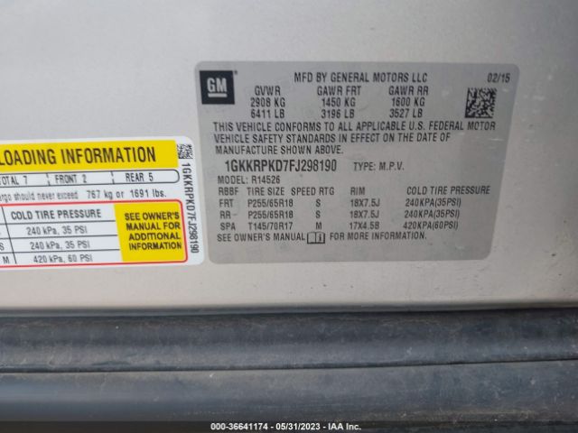 1GKKRPKD7FJ298190 GMC ACADIA SLE