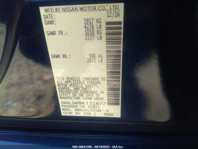 Nissan Altima 2.5 Sr 2017 1N4AL3AP6HN331677 Image 9