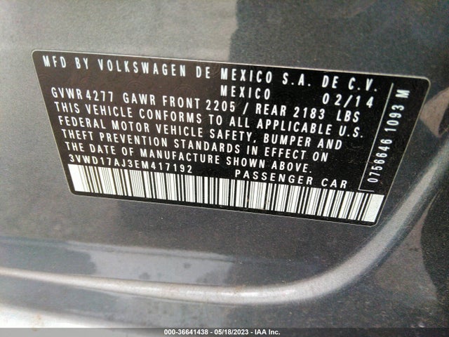 3VWD17AJ3EM417192 Volkswagen Jetta Sedan Se