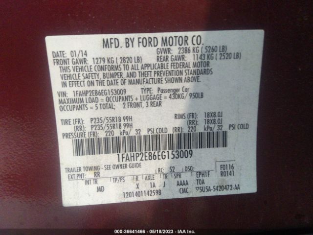 1FAHP2E86EG153009 Ford TAURUS SEL
