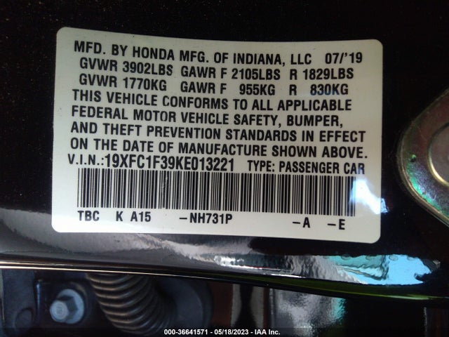 Honda Civic Sedan Ex 2019 19XFC1F39KE013221 Image 9