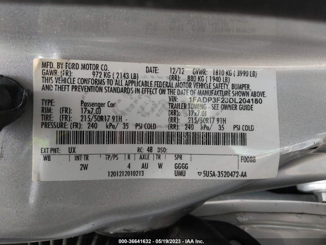 2013 FORD FOCUS SE VIN: 1FADP3F23DL204180