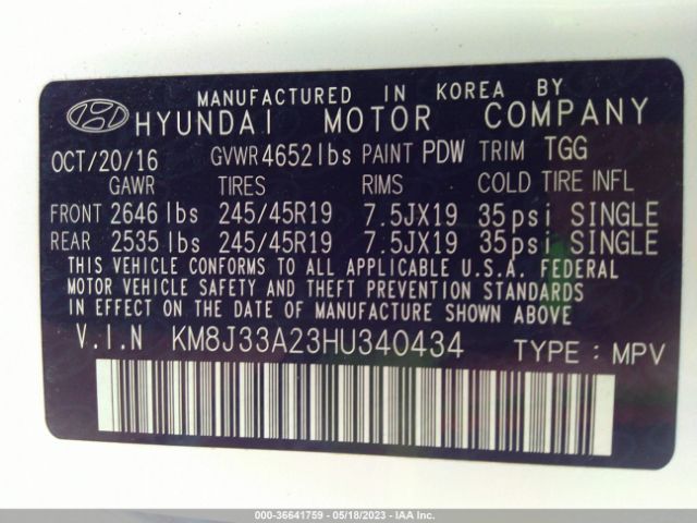 KM8J33A23HU340434 Hyundai Tucson Sport