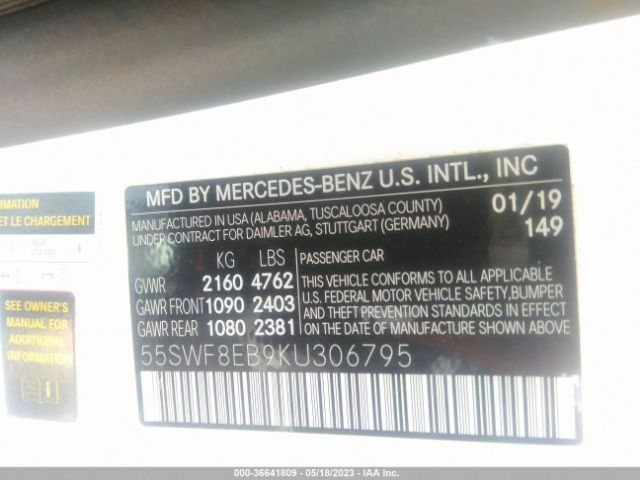 55SWF8EB9KU306795 Mercedes-Benz C-class C 300