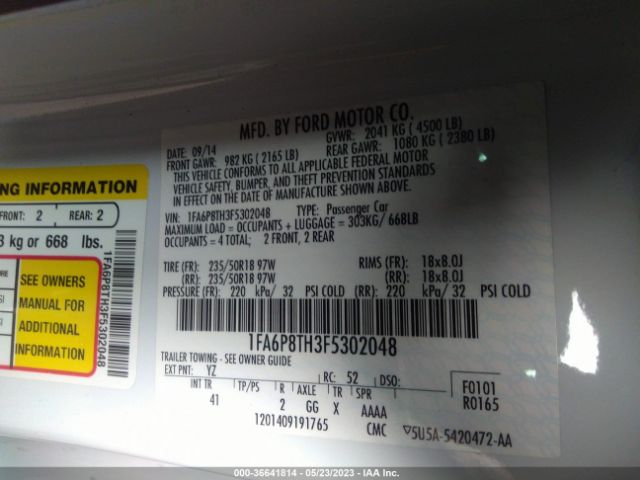 1FA6P8TH3F5302048 Ford Mustang Ecoboost