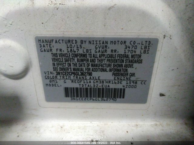 3N1CE2CP6GL362790 Nissan Versa Note S/s Plus/sv/sr/sl
