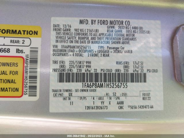 1FA6P8AM1H5256755 Ford Mustang V6
