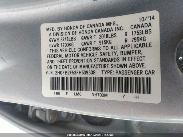 Honda Civic Sedan Lx 2015 2HGFB2F53FH509508 Image 9