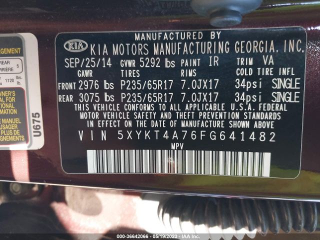 5XYKT4A76FG641482 KIA SORENTO LX