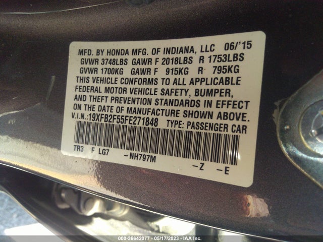 Honda Civic Sedan Lx 2015 19XFB2F55FE271848 Image 9