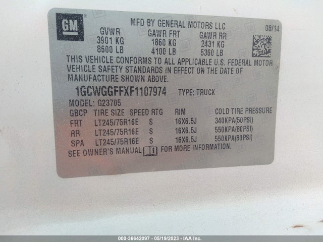 Chevrolet Express 2500 Work Van 2015 1GCWGGFFXF1107974 Image 9