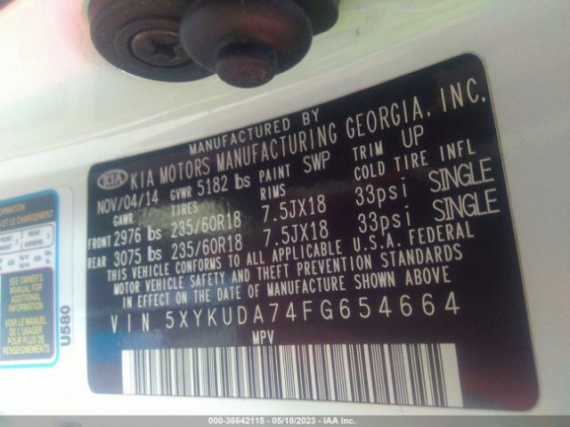 5XYKUDA74FG654664 KIA SORENTO EX