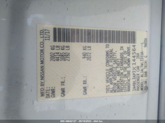 1N4BL3AP3JC144564 Nissan Altima 3.5 Sl