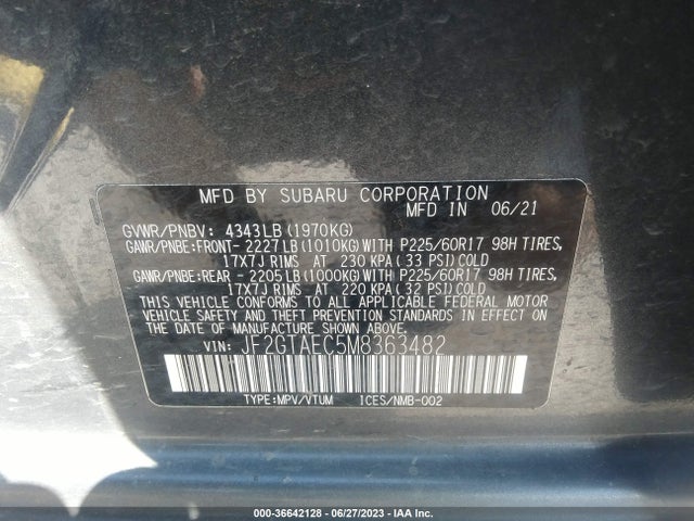 2021 SUBARU CROSSTREK PREMIUM VIN: JF2GTAEC5M8363482