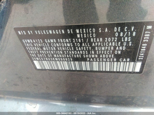3VWC57BU3KM090829 Volkswagen Jetta S/se/r-line