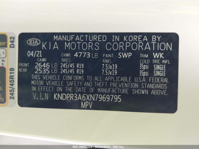 KNDPR3A6XN7969795 KIA Sportage Sx Turbo