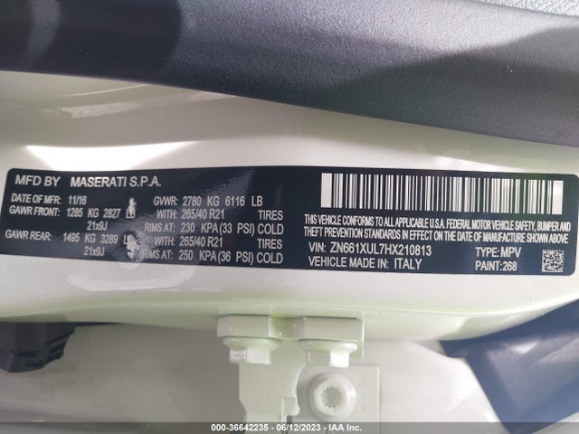 Продажа на аукционе авто 2017 Maserati Levante, vin: ZN661XUL7HX210813, номер лота: 36642235