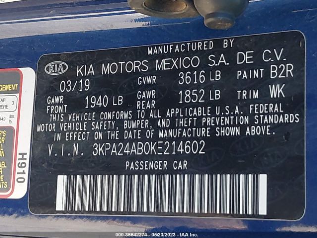3KPA24AB0KE214602 KIA RIO S
