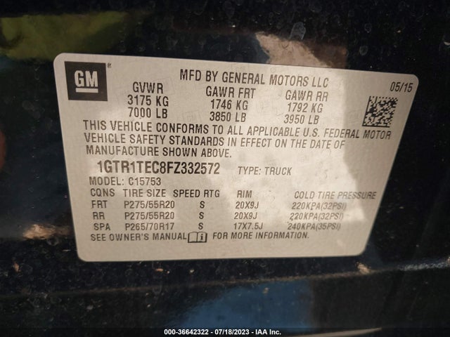 GMC SIERRA 1500 2015 1GTR1TEC8FZ332572 Image 9