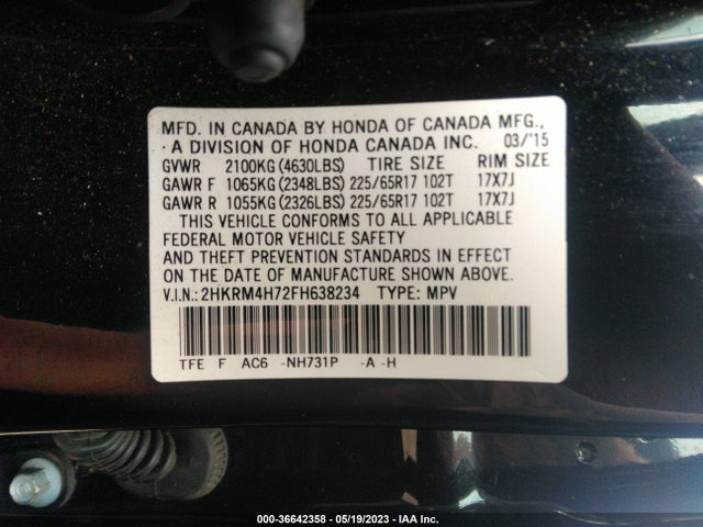 Honda Cr-v Ex-l 2015 2HKRM4H72FH638234 Image 9