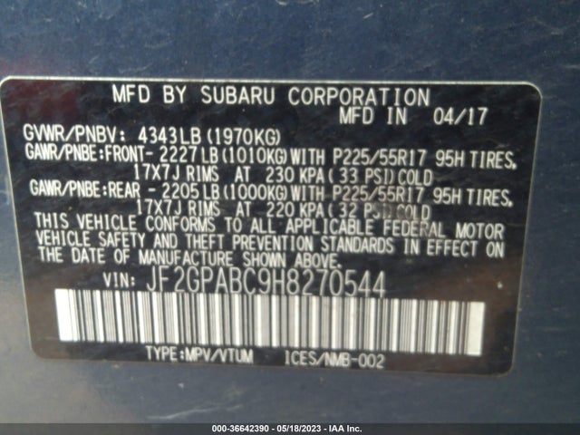 JF2GPABC9H8270544 Subaru Crosstrek Premium