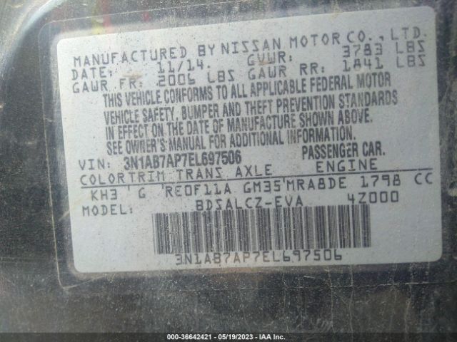 3N1AB7AP7EL697506 Nissan SENTRA S