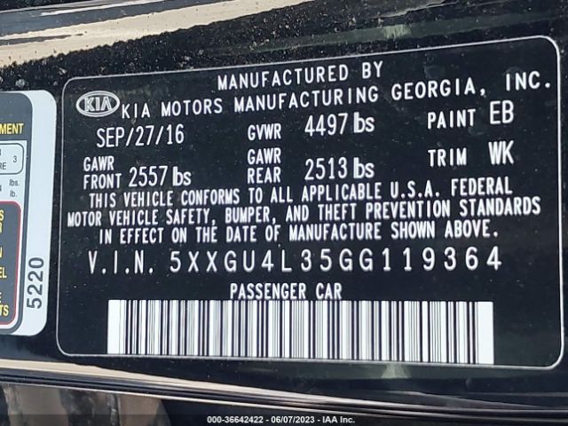 5XXGU4L35GG119364 KIA OPTIMA EX