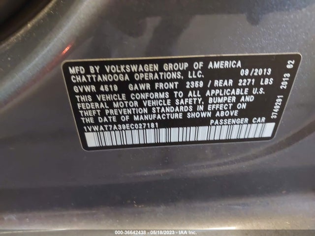 1VWAT7A39EC027181 Volkswagen Passat Wolfsburg Ed