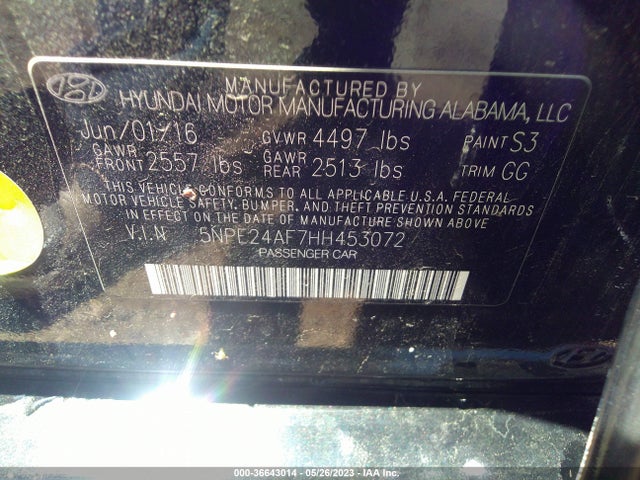 Hyundai Sonata 2.4l 2017 5NPE24AF7HH453072 Image 10