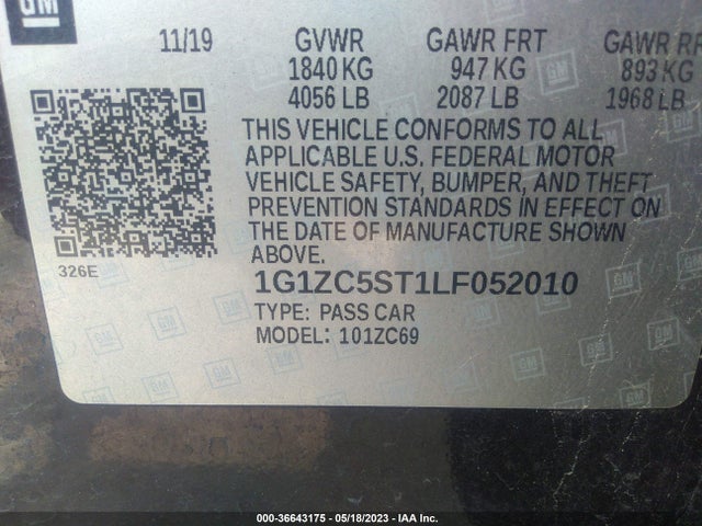 Chevrolet MALIBU LS 2020 1G1ZC5ST1LF052010 Image 10