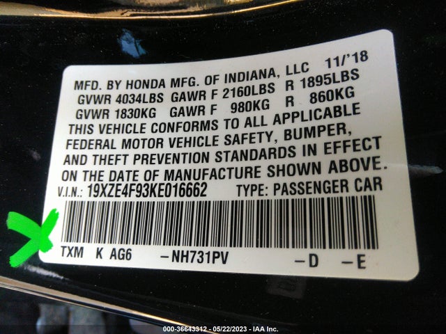 Honda Insight Touring 2019 19XZE4F93KE016662 Image 9