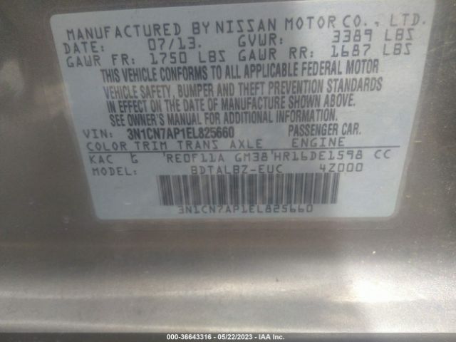 3N1CN7AP1EL825660 Nissan VERSA SV