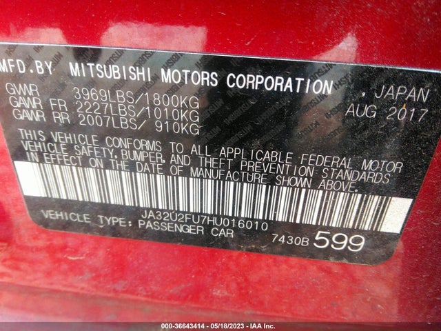 JA32U2FU7HU016010 Mitsubishi Lancer Es/le