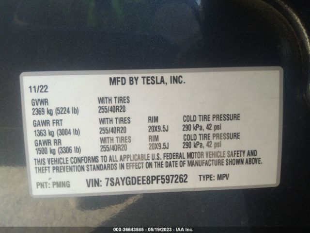 7SAYGDEE8PF597262 Tesla Model Y Long Range