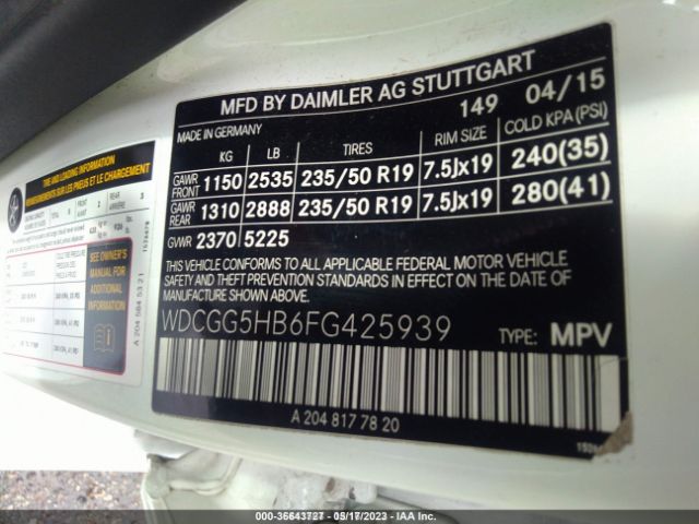 WDCGG5HB6FG425939 Mercedes-Benz Glk-class Glk 350
