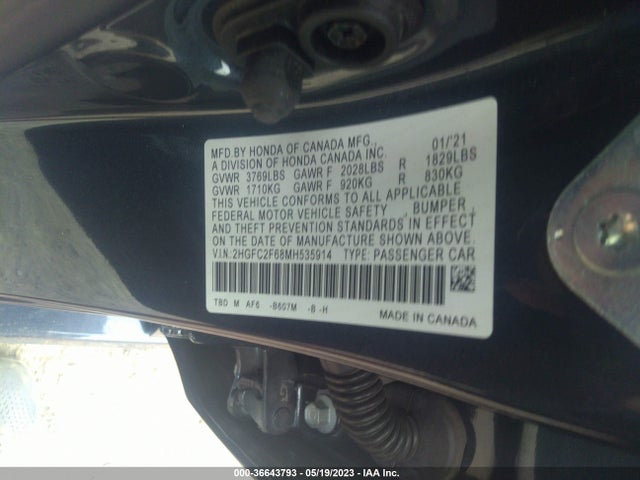 Honda Civic Sedan Lx 2021 2HGFC2F68MH535914 Image 10