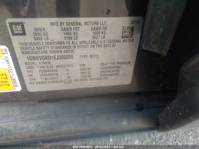 Chevrolet Traverse Lt 2014 1GNKVGKD1EJ300030 Image 10