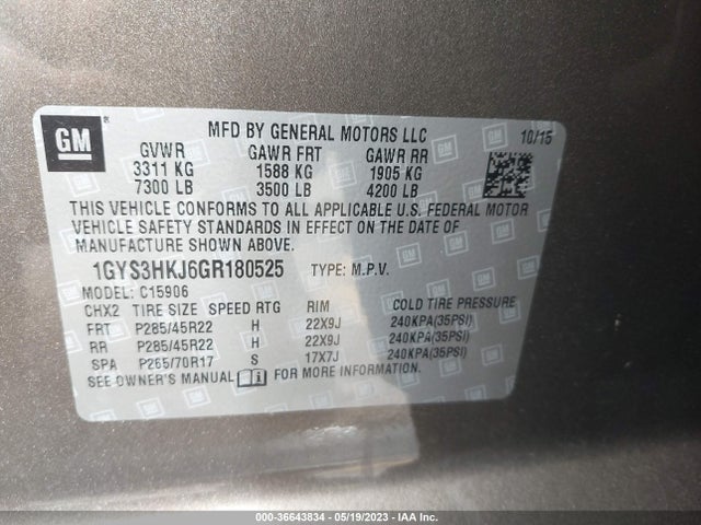 1GYS3HKJ6GR180525 Cadillac Escalade Esv Luxury Collection