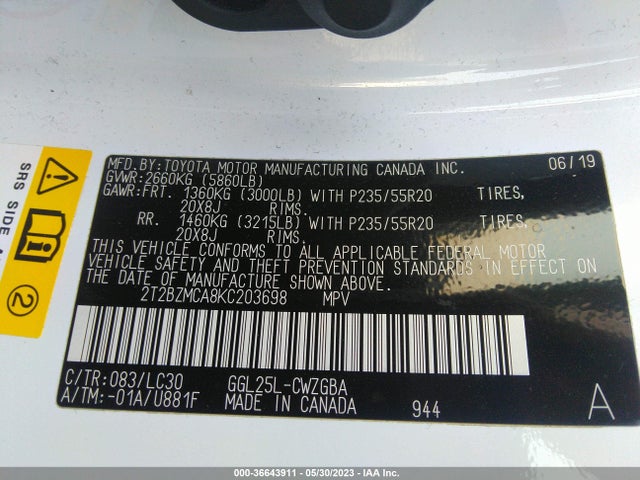2T2BZMCA8KC203698 Lexus Rx Rx 350