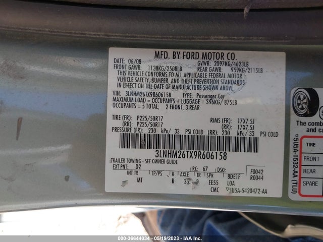 Aukcja sprzedaży 2009 Lincoln Mkz, vin: 3LNHM26TX9R606158, numer aukcji: 36644034