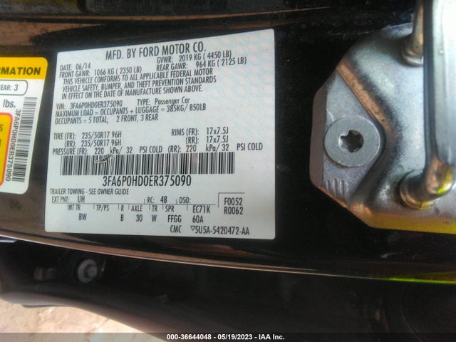 Ford FUSION SE 2014 3FA6P0HD0ER375090 Image 10