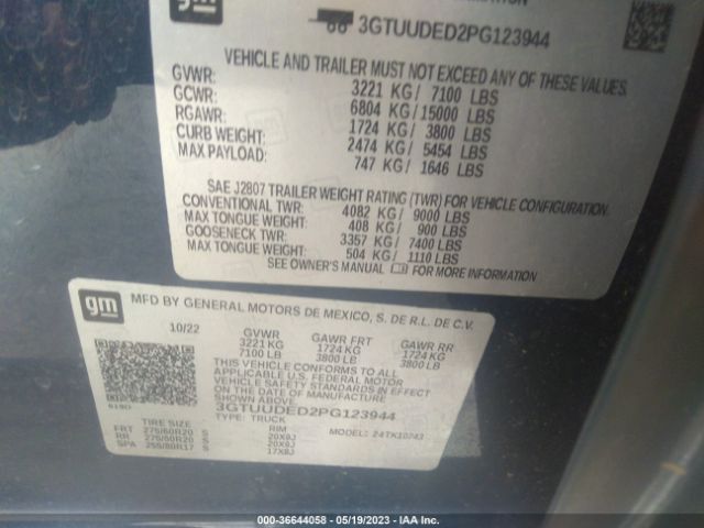 3GTUUDED2PG123944 GMC Sierra 1500 Slt