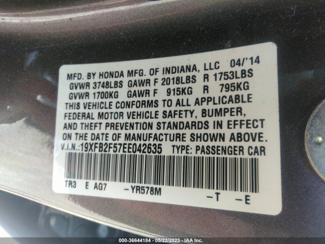 Honda Civic Sedan Lx 2014 19XFB2F57EE042635 Image 9